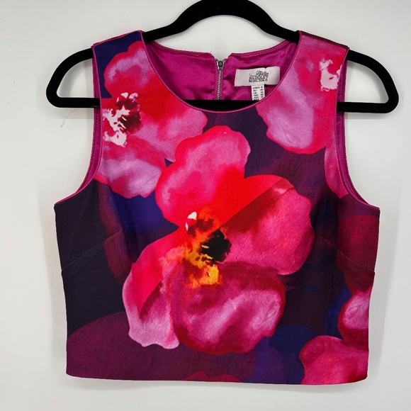 Badgley Mischka Tops - Belle Badgley Mishka US Size 8 Sleeveless Blouse Top Pink Purple Bold Floral Zip